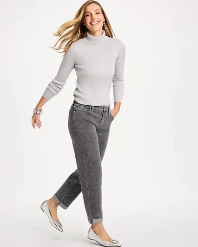 Rhinestone Boyfriend Cropped Jeans